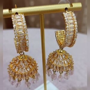 Elegant Pink & White Crystal Dangling Earrings